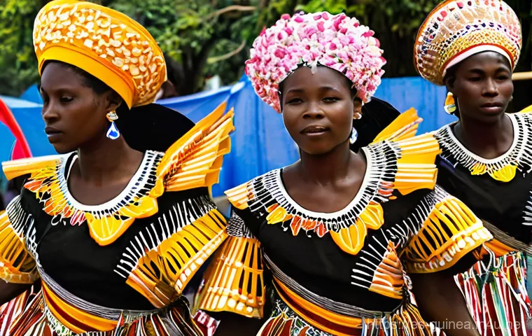 기니의 독립 기념일 행사 및 축제 - **Equatorial Guinean Independence Day Parade:** A vibrant, bustling street scene in Malabo, Equatori...
