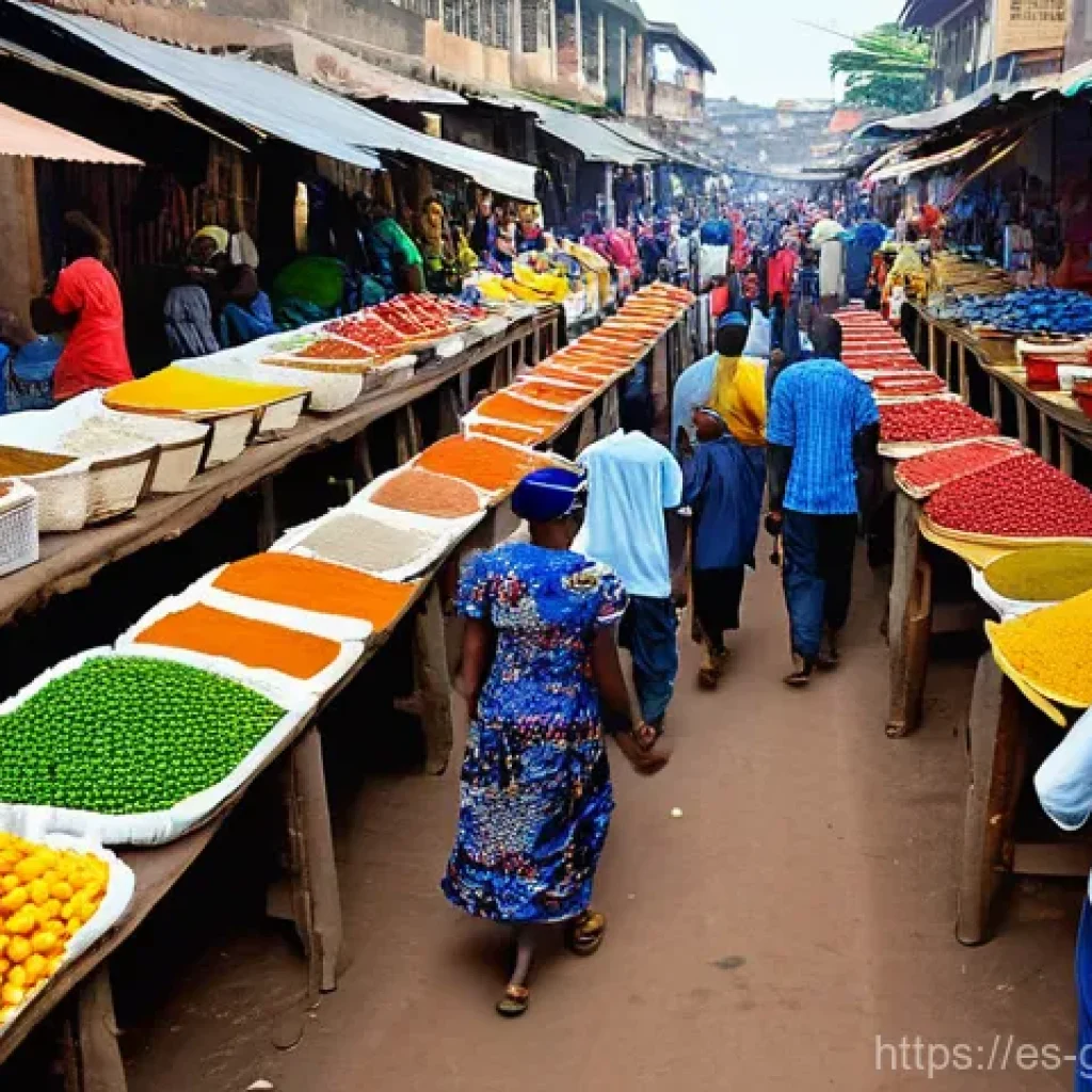 기니에서 가장 오래된 전통시장 - **Mercado Madina - Conakry's Vibrant Heart**
A wide-angle, dynamic shot of the bustling Mercado ...