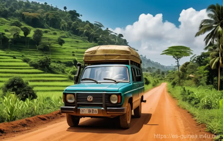 기니 치안과 안전 가이드 - **Prompt:** "A bustling, vibrant street market scene in Conakry, Guinea. The image features a divers...