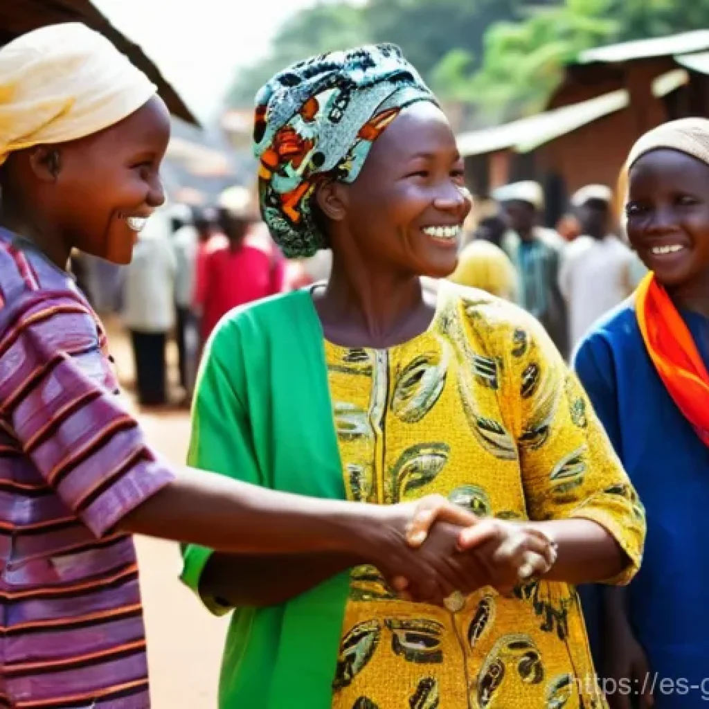 기니에서 현지인과 원활하게 소통하는 법 - **Prompt:** "A vibrant, bustling market scene in Guinea. Local people of various ages, dressed in co...