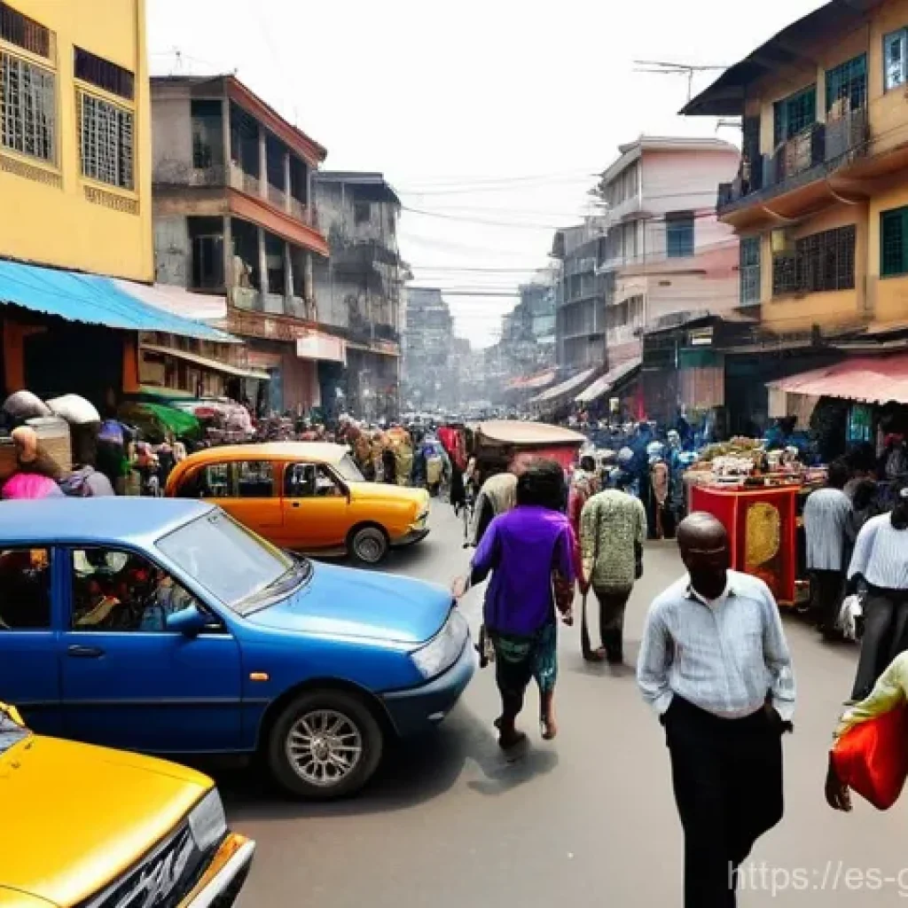기니 도로 환경 및 운전 문화 - **Prompt 1: Conakry's Dynamic Street Life**
"A vibrant, eye-level street photography shot captur...