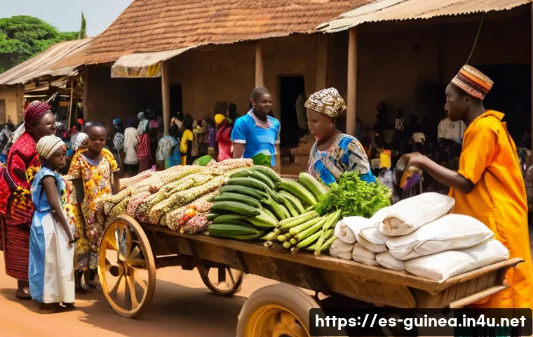 기니와 주변국 관계 분석 - **Prompt:** A bustling, vibrant open-air market scene in a West African border town, teeming with di...