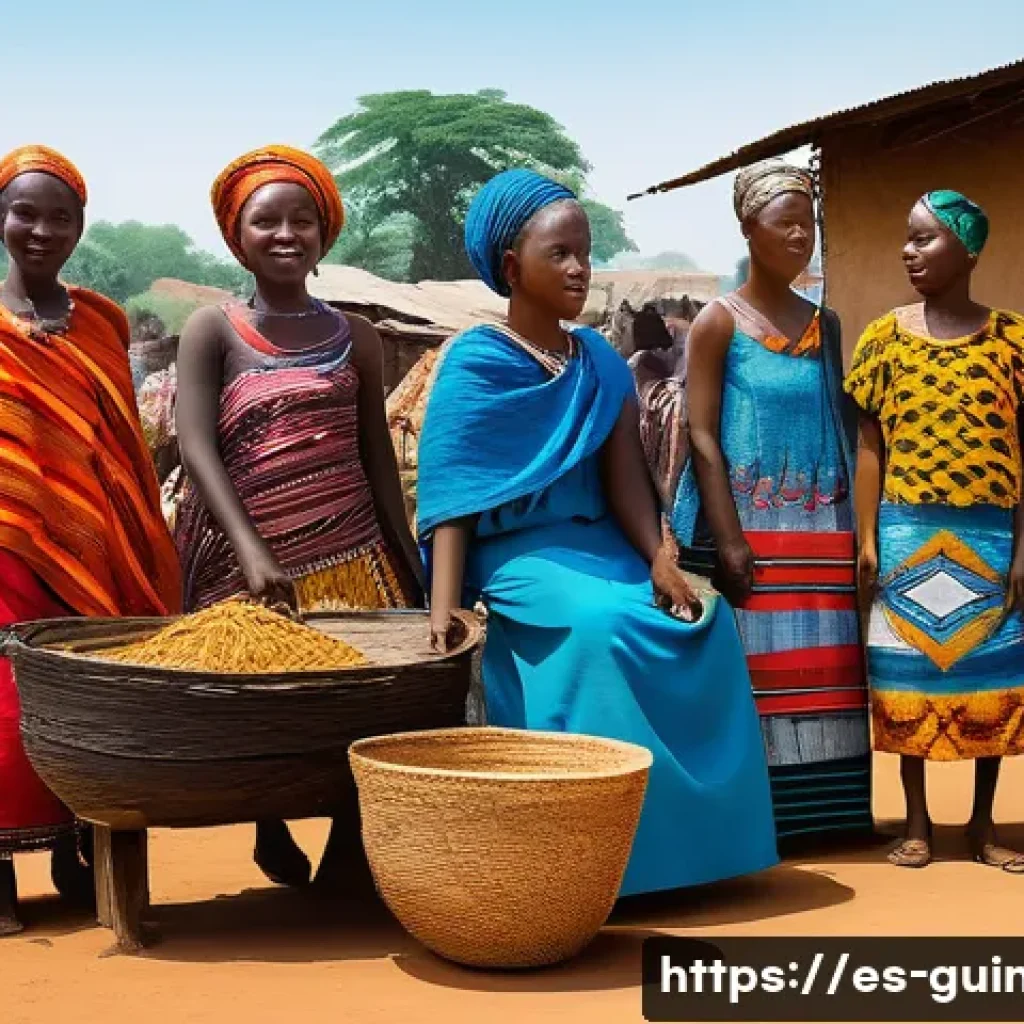 기니 부족 간 정치적 갈등 - A detailed and vibrant scene depicting ethnic diversity in Guinea, showcasing traditional clothing f...