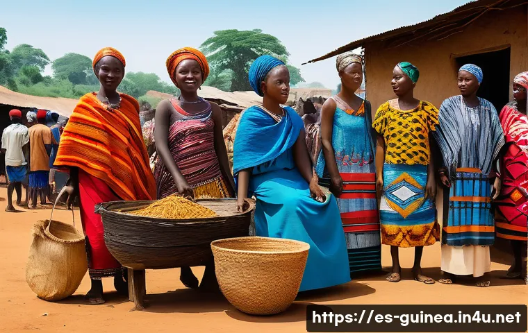 기니 부족 간 정치적 갈등 - A detailed and vibrant scene depicting ethnic diversity in Guinea, showcasing traditional clothing f...