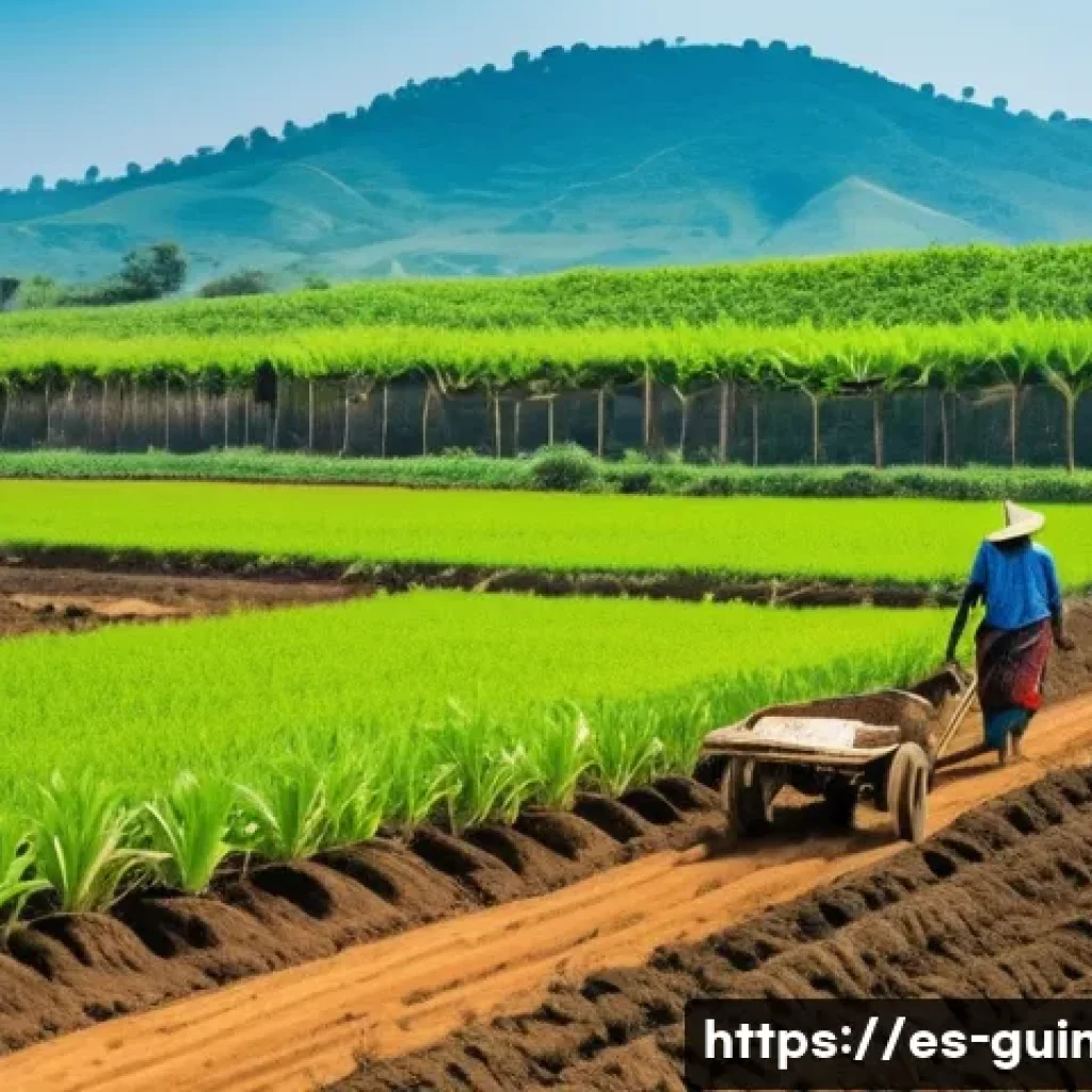 기니 노동시장과 직업 전망 - A vibrant rural Guinean agricultural scene showing young men and women working collaboratively in a ...