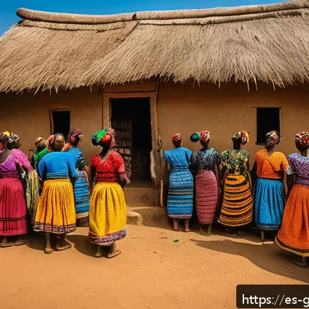 기니에서 유명한 문화유산 등재지 - A vibrant traditional Guinean ceremony scene featuring men and women dressed in colorful traditional...